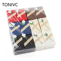 tonvic 24pcs 5x8x2 5cm retro paper letter earring ring box storage jewelry set case with flower mixed color fashion je