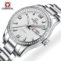 carnival men mechanical watches luxury calendar waterproof watch stainless steel automatic wristwatch for mens relogio masculino