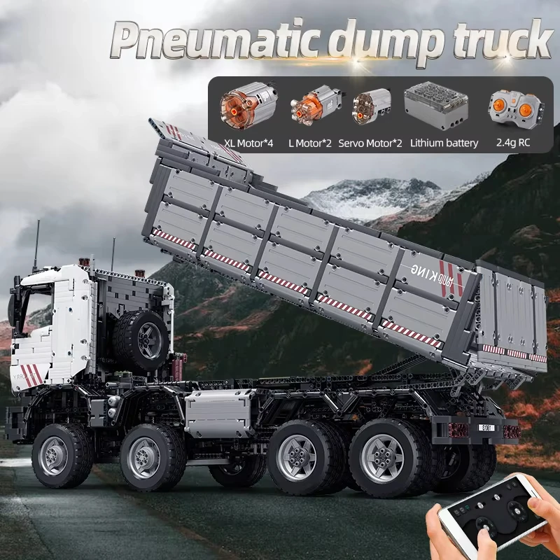 Пневматический самосвал MOULD KING 19013 с приложением и дистанционным управлением