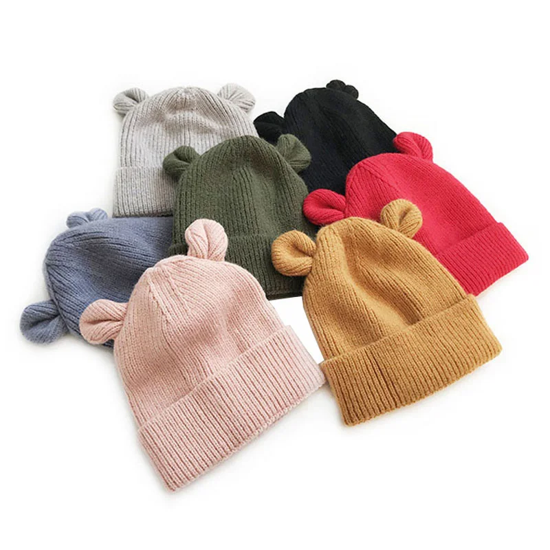 

New Baby Winter Hat for Children Girls Boys Cute Bear Ear Knitted Baby Beanie Infant Cap Warm Baby Accessories Kids Hats 1-5Y