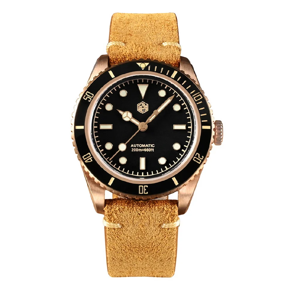 

San Martin Men Diver Watch 38MM Bronze Luxury Automatic Mechanical Wristwatch Military Sapphire Dive 200M Waterproof C3 Luminous