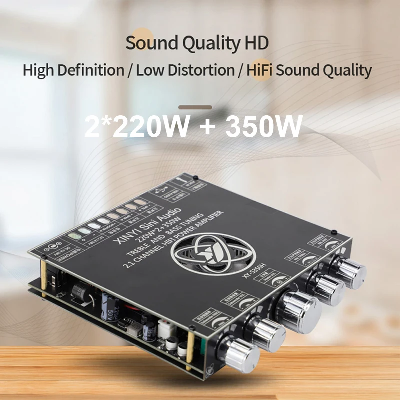 

2*220W+350W TPA3251 Blue-tooth Power Amplifier Board 2.1 Ch Class D USB Sound Card Subwoofer Theater Audio Stereo Equalizer Amp