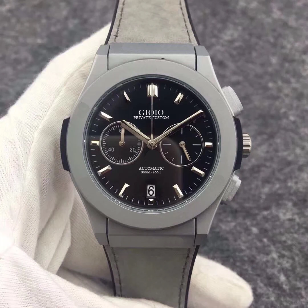 

mens automatic mechanical watch Grey Titanium Black Blue Leather