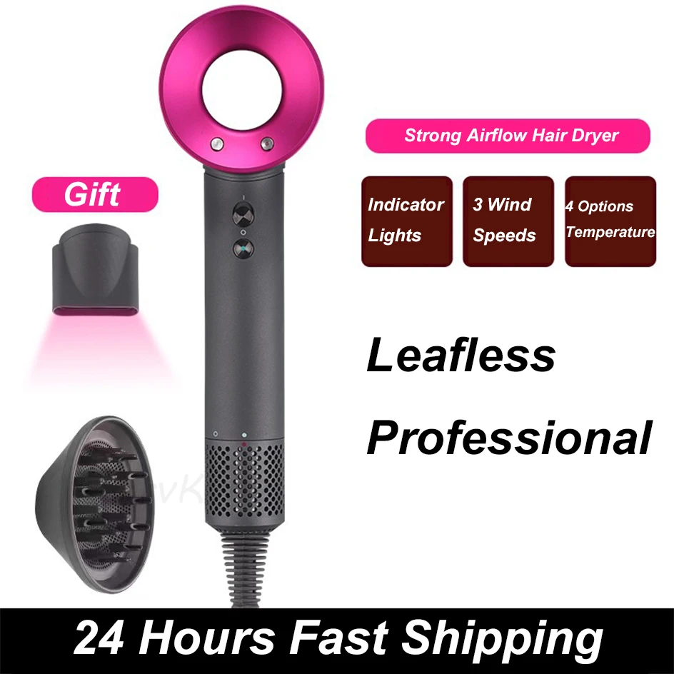 

Профессиональный фен для волос с отрицательными ионами, инструмент для салона, безлистные насадки, фен для супер путешествий, для женщин и м...