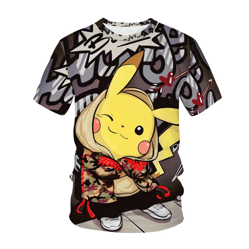 

2022 Summer New Men#39;s and Women#39;s Children's T-shirt 3D Printing Japanese Anime Pikachu Cool Top