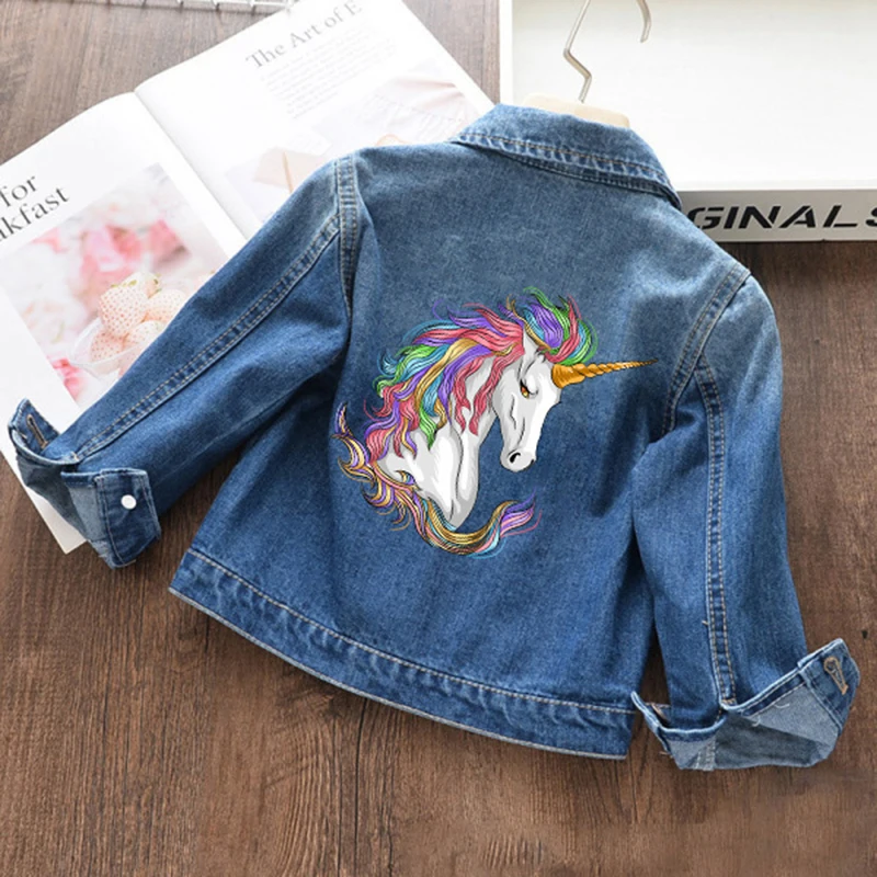 2-10 Year Girls Denim Jacket Baby Boy Clothes New Fashion Spring Kids Jean Coat For Girls Cute Unicorn Autumn Children Outerwear images - 6