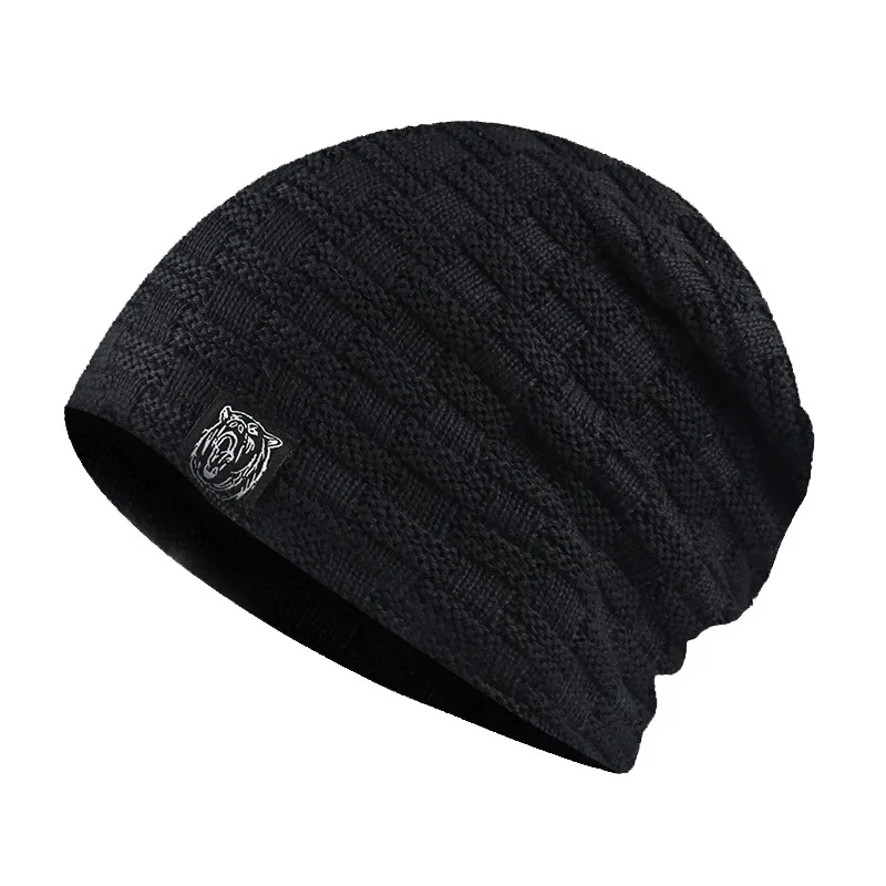

Tiger Patch Women Knitted Beanies Wool Hat Winter Fleece Warm Chenille Hedging Cap Men Winter Hat