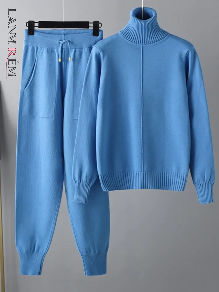 

LANMREM водолазка Однотонный свитер вязаный комплект из двух предметов для женщин Свободная шикарная верхняя одежда 2022 Осень Зима Новинка 2R4576