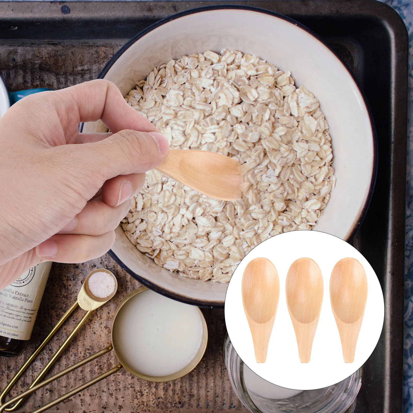 

3 Pcs Sugar Spoon Baby Bathing Accessories Coffee Accesories Bamboo Short Handle Silicone kitchen