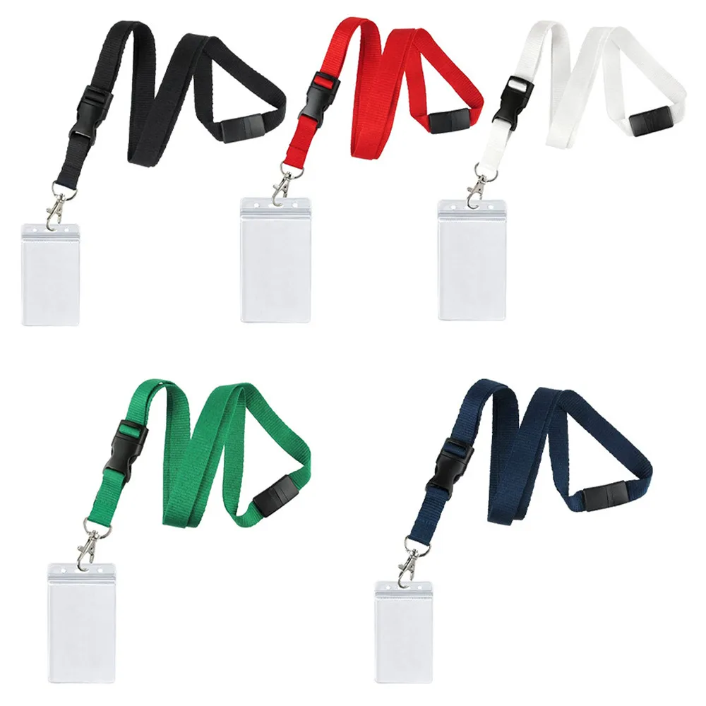 

2cm Safety Buckle Lanyard PVC ID Card Holder Business Credit Card Cover Case Stationery School Office Supplies 10.8*6.8cm