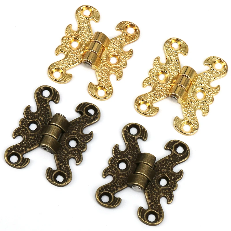 

2pcs Mini Engraved Designs Hinges Antique Retro Hinges for Wooden Box Jewelry Chest Box Cabinet DIY Accessories Gold/Bronze