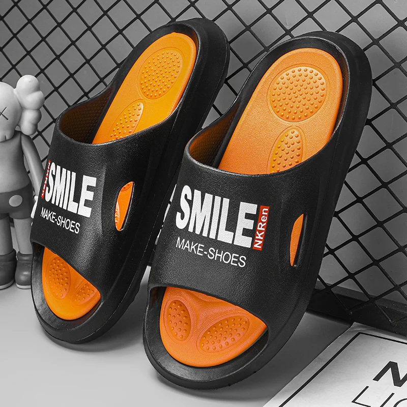 

High Quality Men's Thick Soled Summer Beach Slippers Antiskid Soft Sandals Flip-flops Super Light Letter Shoes Women's Sandals