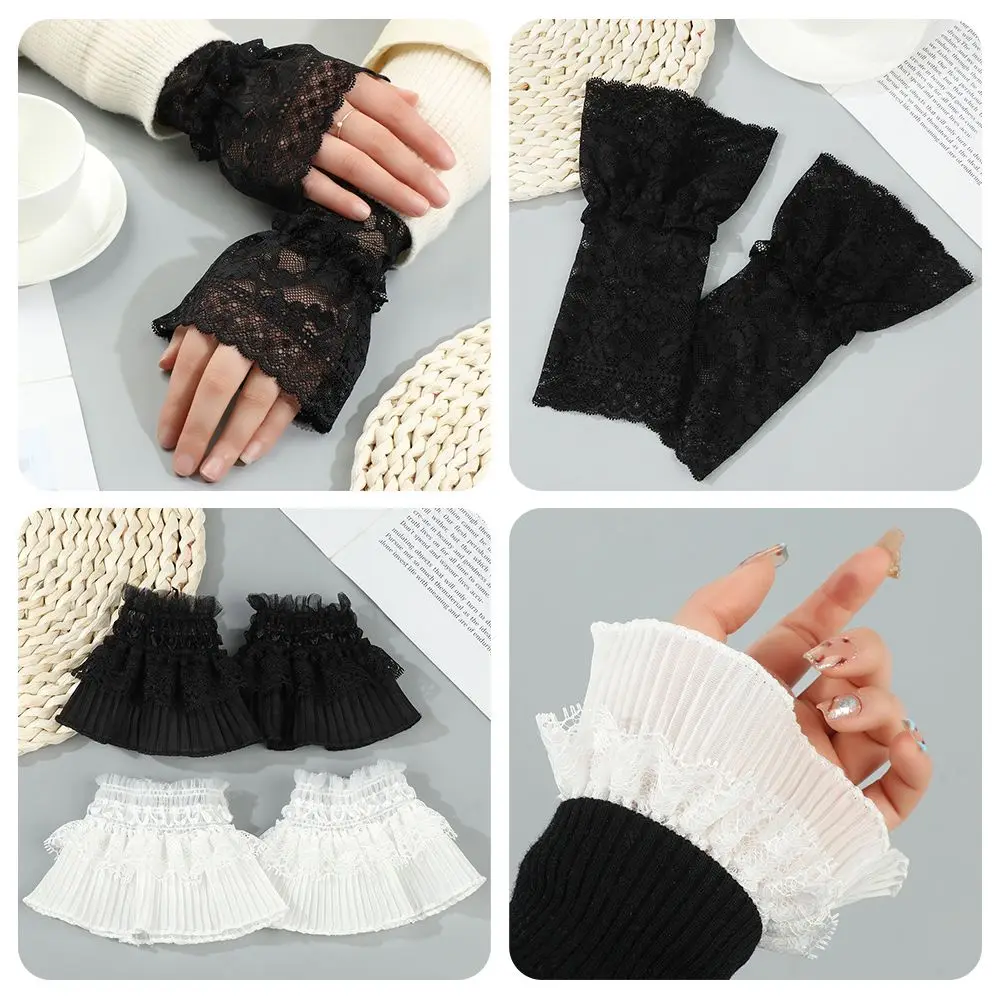 

1Pair Universal Arm Cover Sweater Decorative Gloves Detachable Sleeve Cuffs Lace Cuffs Fake Sleeve Ruffles Elbow Sleeve