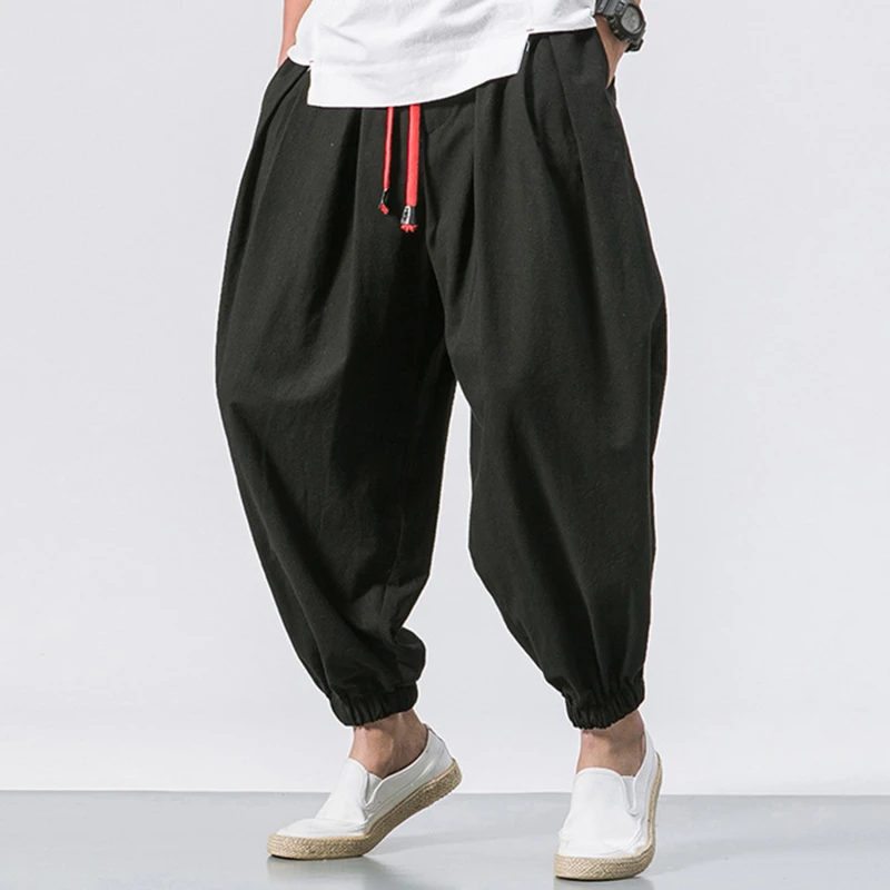 

Однотонные брюки Harun, повседневные брюки в китайском стиле, мужские брюки из ледяного шелка, Модные свободные мужские брюки, брюки-фонарики