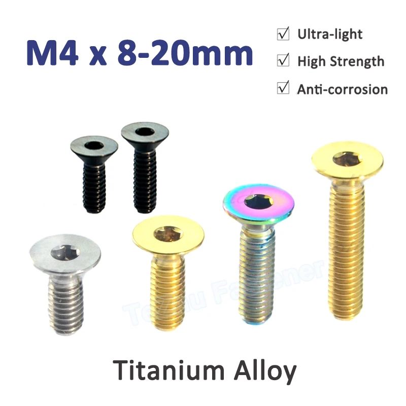 1pcs Titanium Alloy M4x8 10 12 15 20 mm Allen Key Flat Countersunk Hexagon Hex Socket Head Screw Titanium Bolt For Bicycle Car