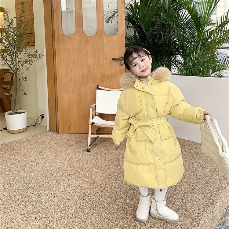 2022 Winter Girls Warmth Long Puffer Jackets Children Down Coats Kids Snow Outfits Baby Therme Outwear Parka for 3-14 Years W74