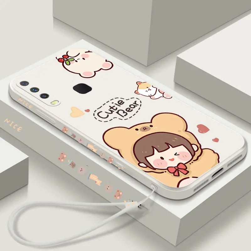 Чехол для телефона Vivo V17, чехол из ТПУ с медведем и ремешком на руку для Vivo Y31, Y11, Y15, Y91C, V20, Y20, Y20S, Y30, Y1S, Y51 2021, V15, Y17, Y19, V21E, S1, Y33S