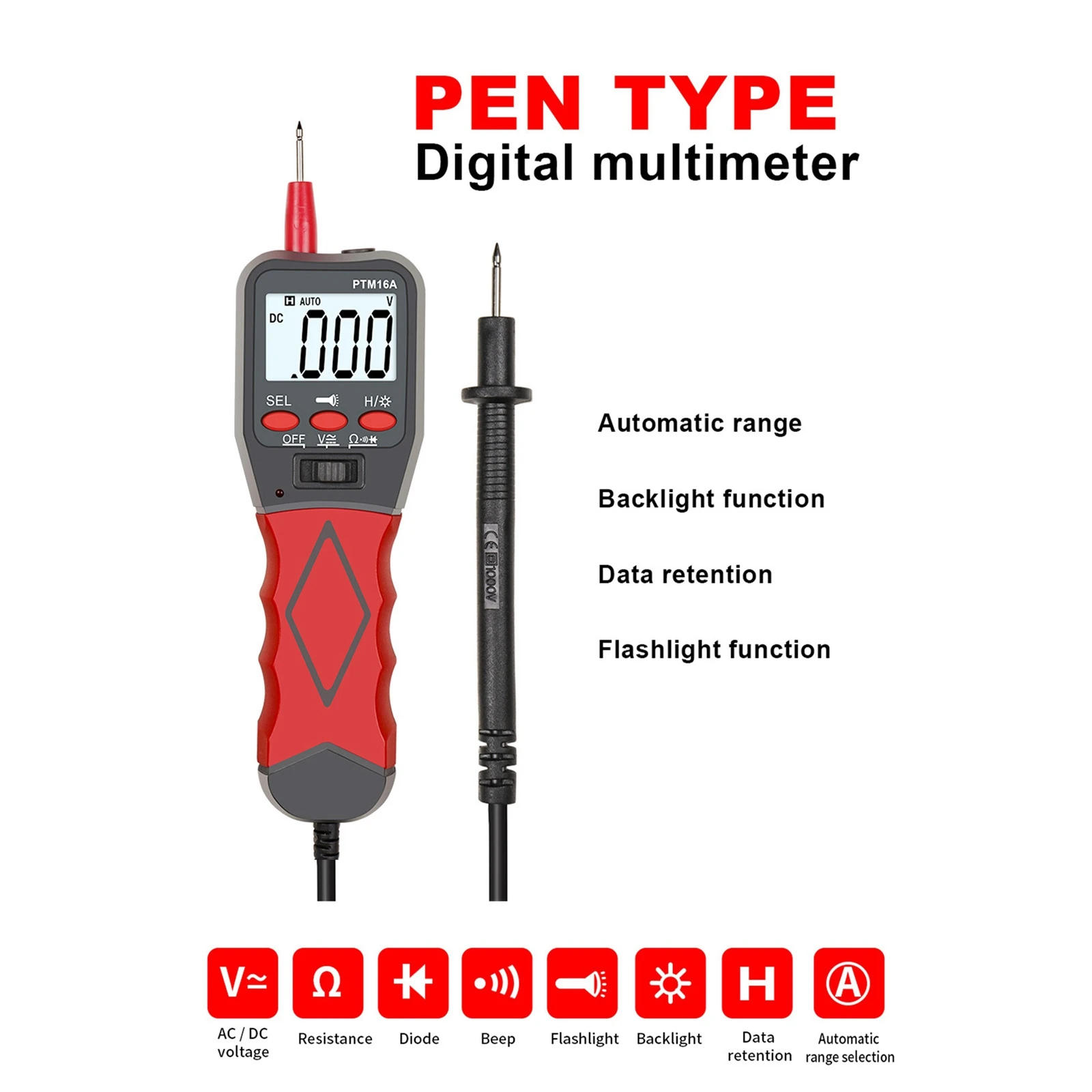 

PTM16A Transistor Tester Digital Multimeter Profesional Auto 1999 Count AC/DC LCD Backlight Voltmeter Ammeter Volt Ohm Meter