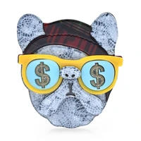 wulibaby wear money glasses dog brooches for women unisex acrylic cool puppy pets animal party casual brooch pin gifts