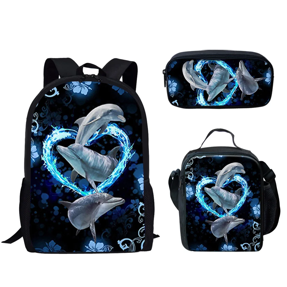 

Blue Dolphin Floral Print 3Pcs School Bags for Teen Boys Girls Casual Backpack Student Schoolbags Mochila Infantil