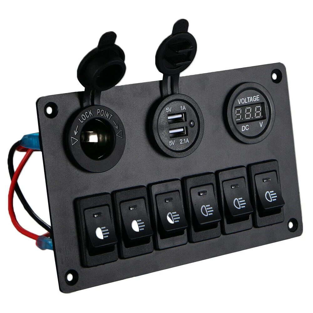 

Панель переключателя, 6 клавиш, 12-24 В, стандартный цифровой вольтметр, двойное зарядное устройство USB, розетка для RV, грузовика, лодки, внедорожника