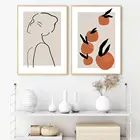 Абстрактная однолинейная картина для девочек, плакат и печать на холсте с изображением оранжевых фруктов, настенные картины в скандинавском стиле, декор для гостиной