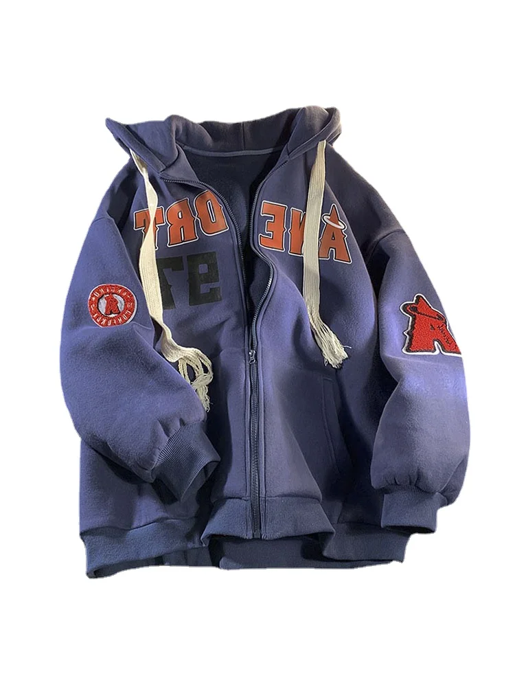 Женская толстовка на молнии с буквенным принтом свободного размера вышивкой в