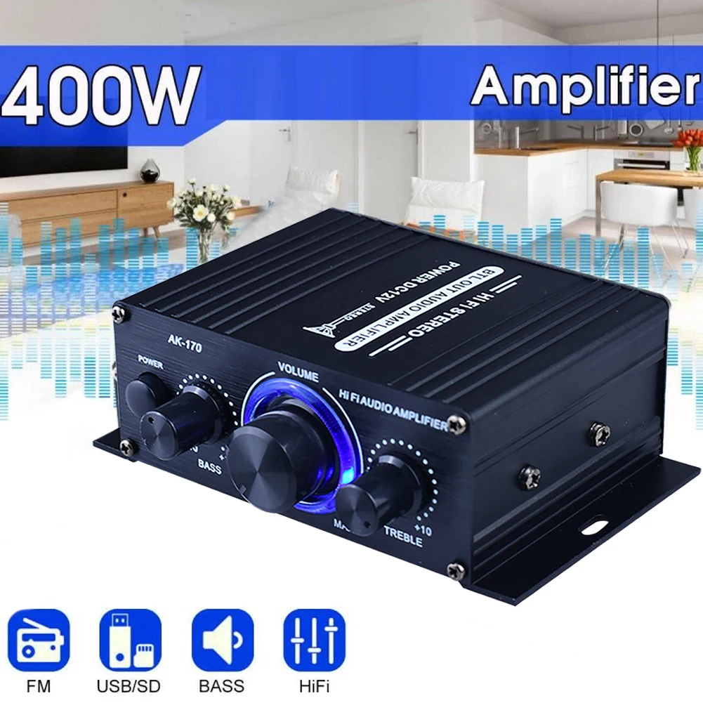 

AK-170 12V Mini HiFi Digital Stereo Audio Power Amplifier 200x200W Dual Channel Audio Amplifier Home Car Theater Sound Power Amp