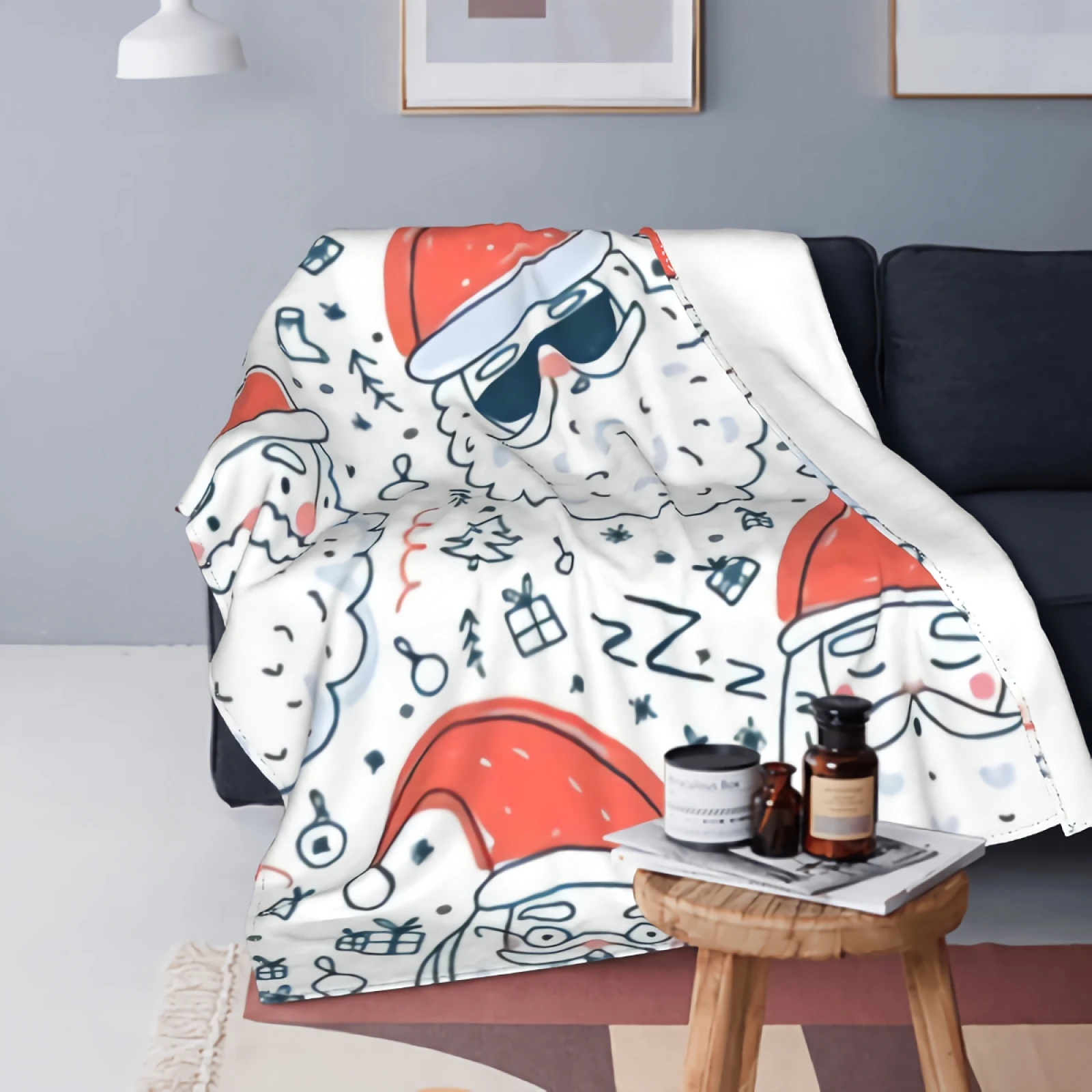 

Cute Santa Clauses Flannel Throw Blanket Merry Christmas Super Soft Fleece Plush Blanket Medium Cozy Lightweight Durable Blanket