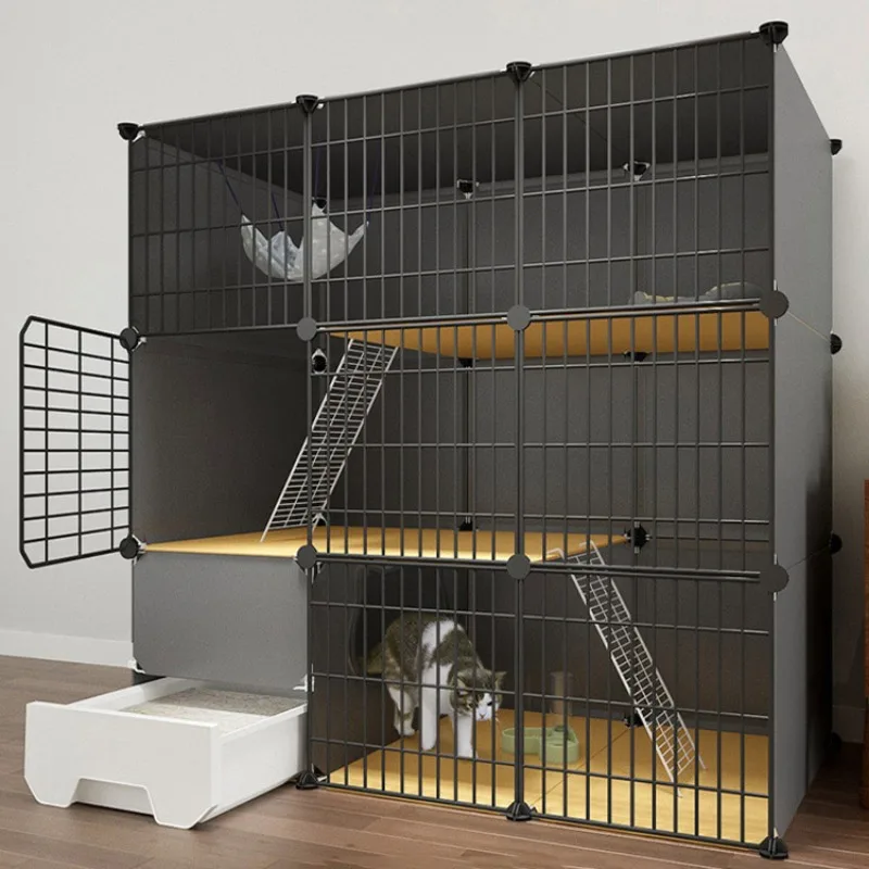 

Resin Iron Net Large Cat Cages Free Space Cat Villa Home with Toilet Cage for Cats Indoor Household Luxury Cat Cage Set Dog Cage
