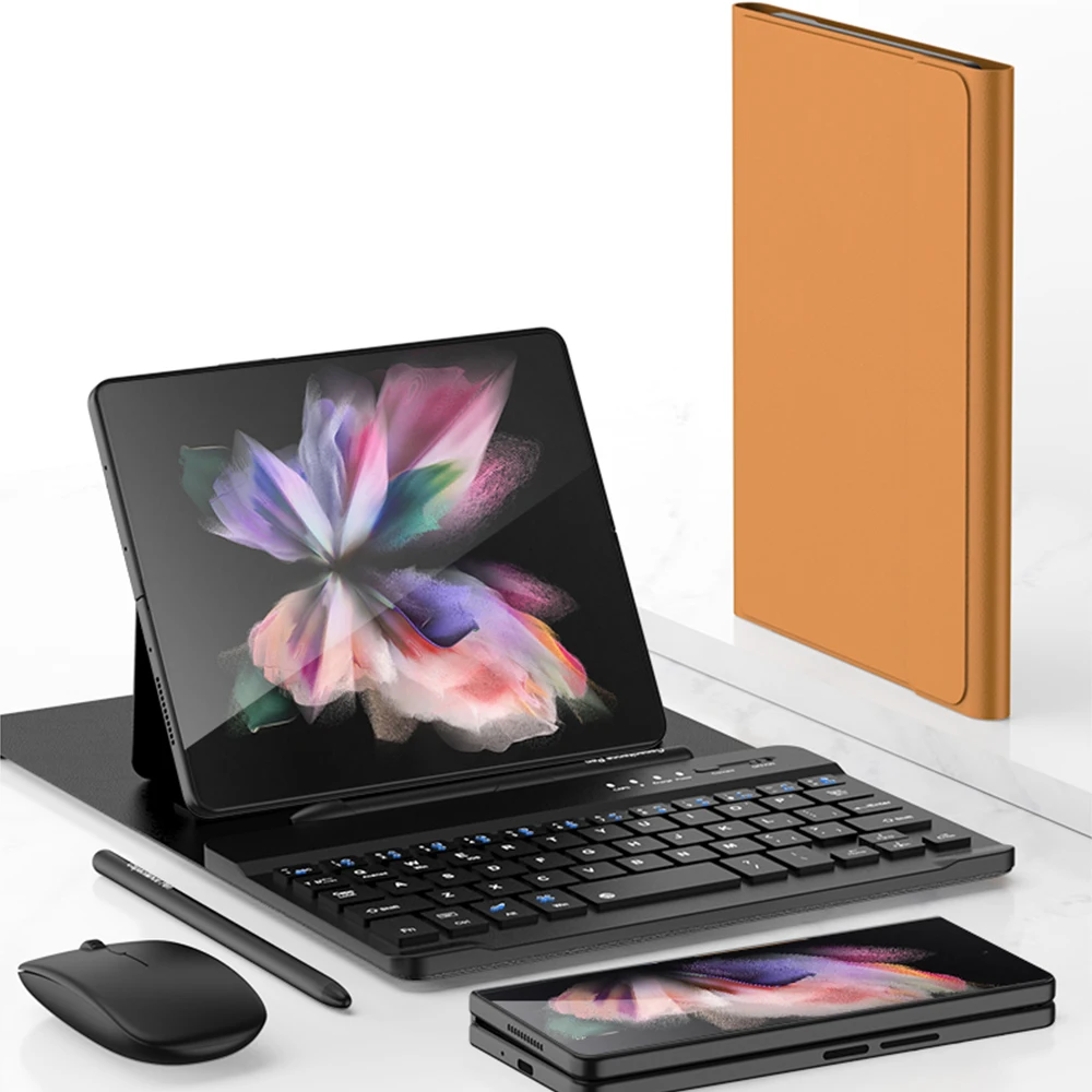 

Ebesfous Wireless Bluetooth Keyboard with Adjust Bracket Leather Case Stylus Mouse for Samsung Galaxy Z Fold 3 (No Phone Case)