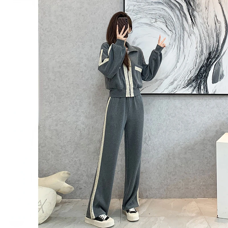 

Women Two Piece Set Autumn Pullover Jackets and Tracksuit High Waist Wide-legged Pants Suit Ladies Patchwork Jogging Outfits G53