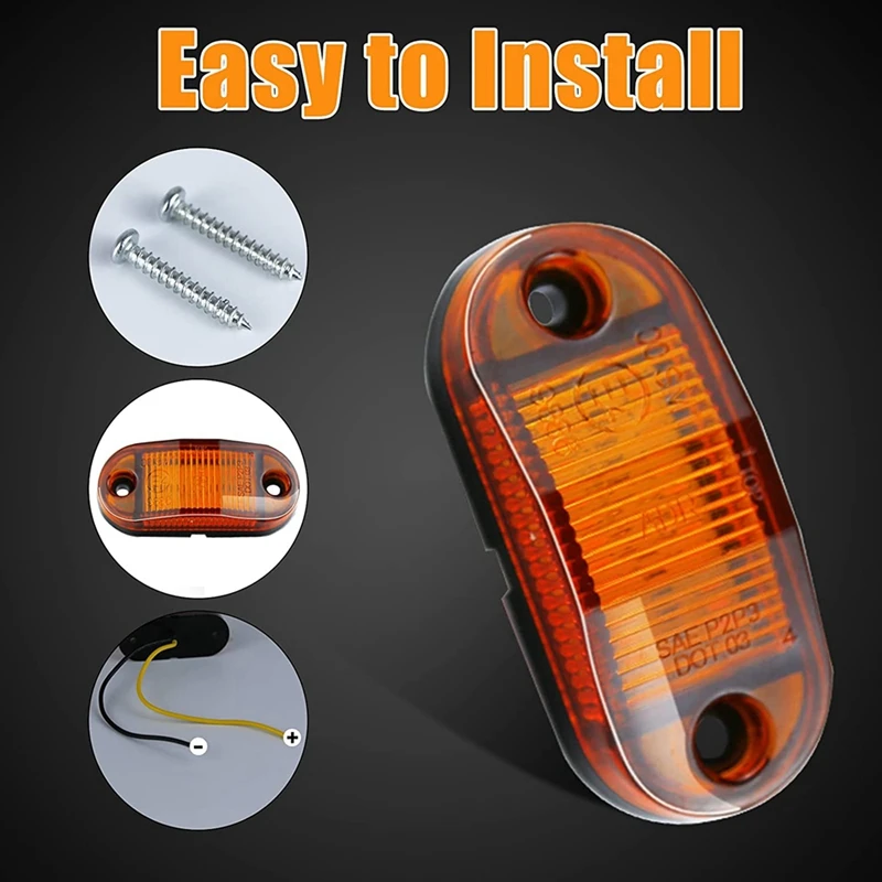 10 шт. Янтарный 12-24 в 6 светодиодов 2 5 дюйма боковой маркер водонепроницаемый
