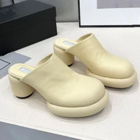high quality round toe fashion woman shoes high heel sandal fashion slip on slippers genuine leather platform pumps women