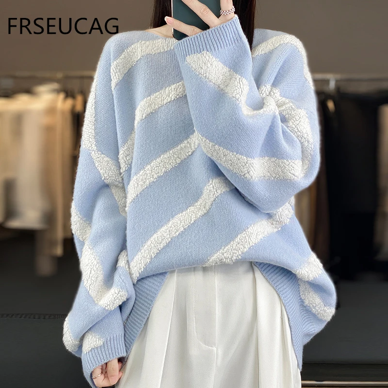 Женский Повседневный пуловер с круглым вырезом свитер из 100% мериносовой шерсти