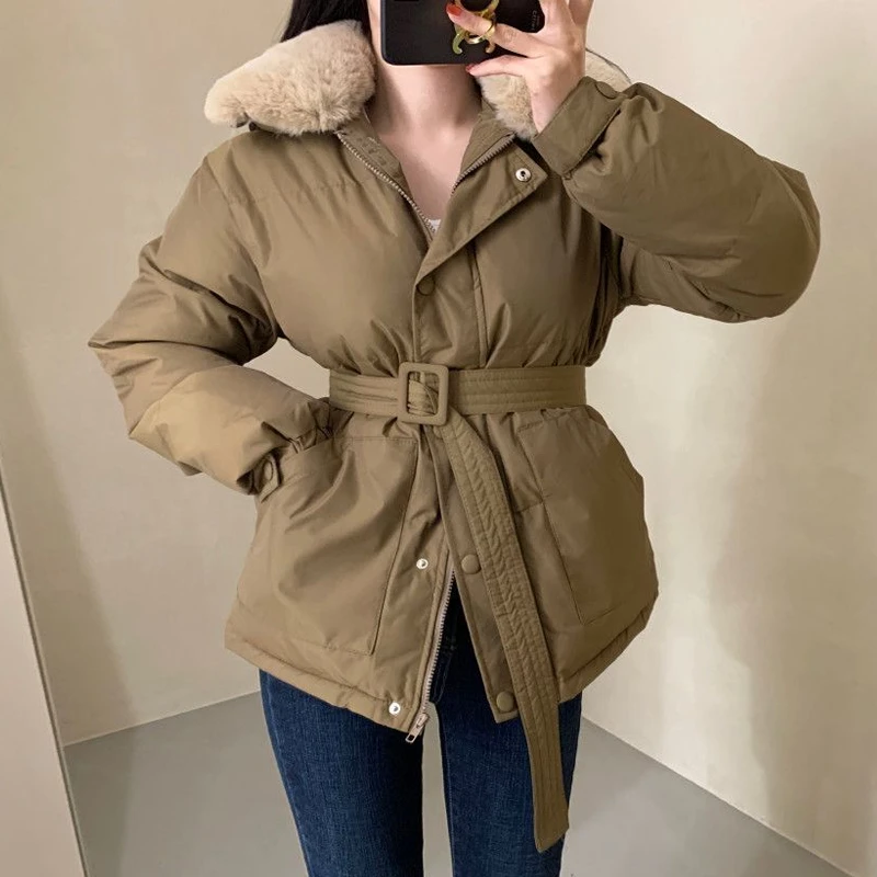 

Winter Coat Clothes Women Self-cultivation Padded Jacket Fur Collar Casual Parka Coat Single-breasted Thick Warm Overcoat Female