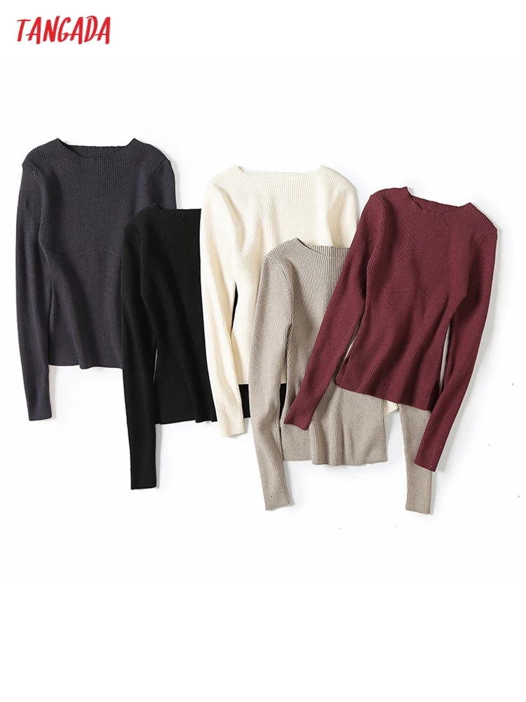 

Tangada Women 2021 Fashion Knitted Sweater Jumper Female Elegant Slim Pullovers Chic Tops XE13