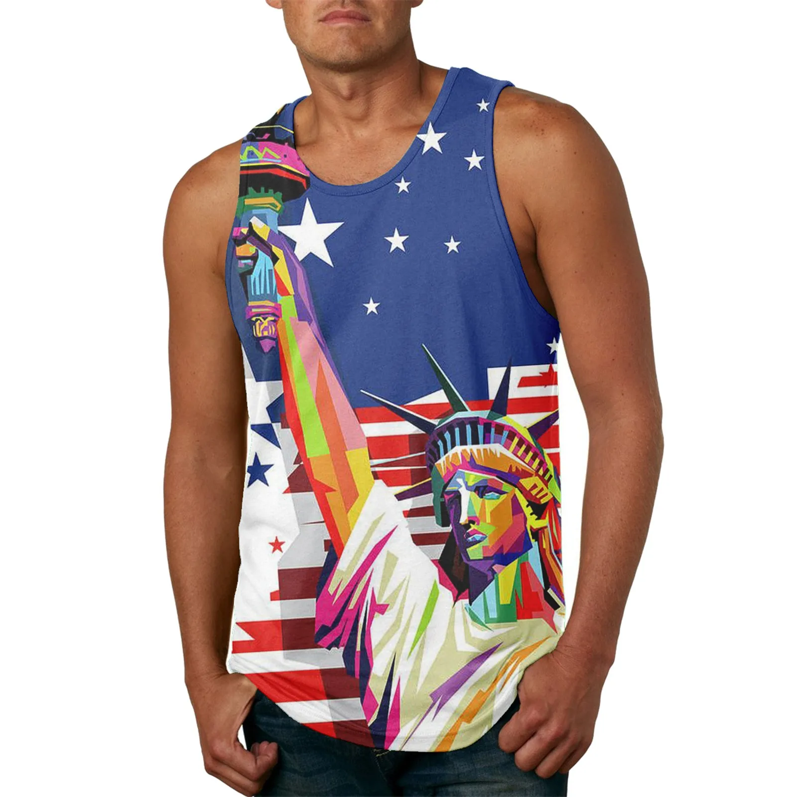 

Small Men Shirts Summer New American Independence Day Cotton 3D Print Casual Men's Tank Top T Shirts Men Large