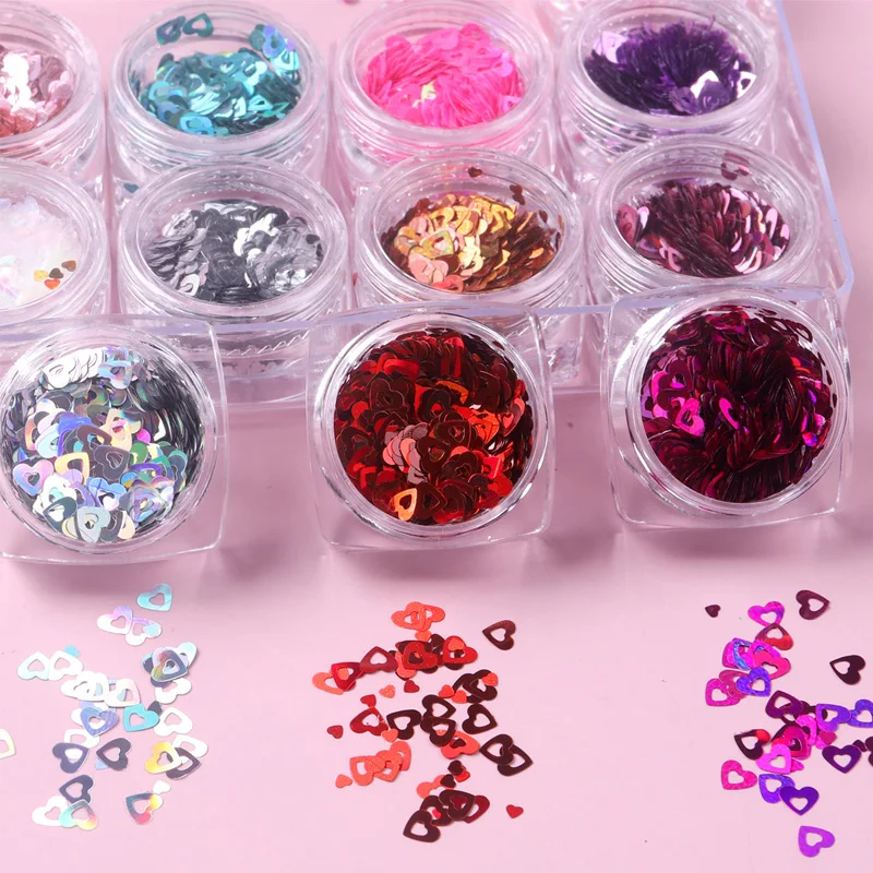 

TSZS 12 Color Hollow Love Heart Nail Art Sequin Series Nail Supplies For Professionals Glitter Manicure Kawaii Accessories Tools