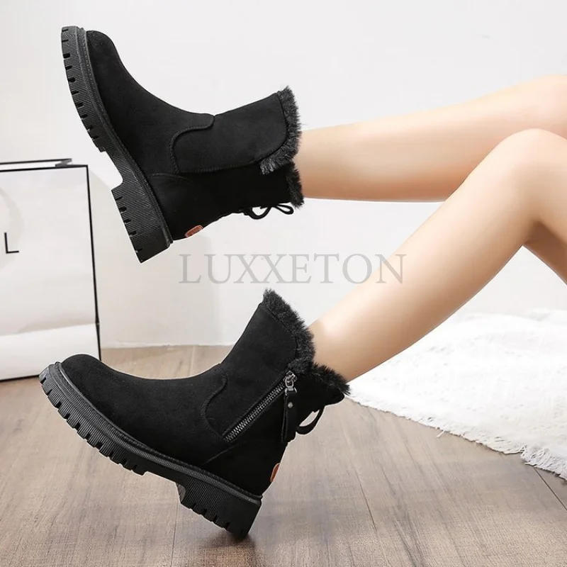 

Women High Top Suede Cotton Shoes Thick Soled Snow Boots Leather Northeast Thickened Thermal Shorts New Product Direct Sales