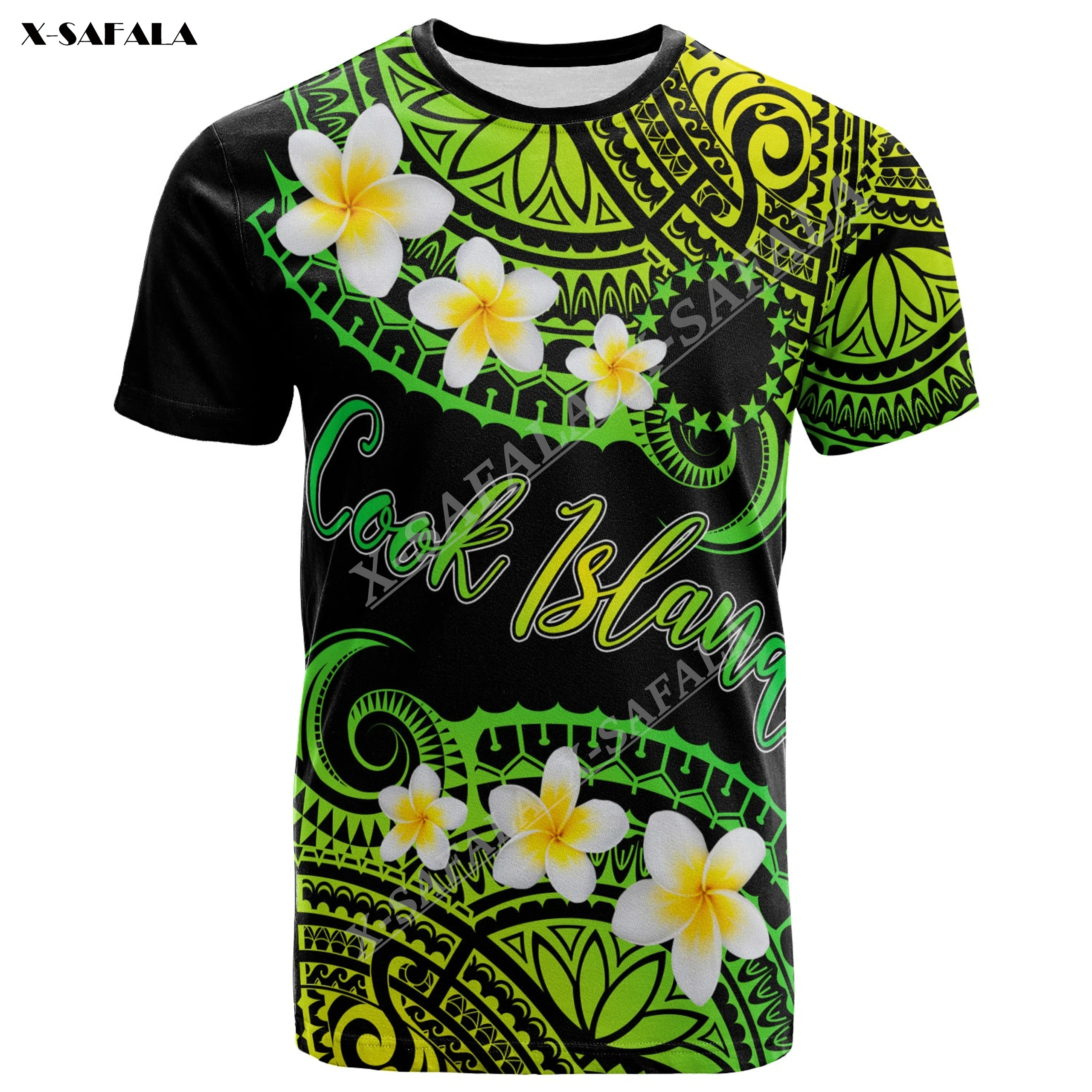 

Cook Islands Custom Plumeria Polynesian Vibe 3D Print Men T-Shirts Tops Tees Short Sleeve Casual Quick Dry Summer Breathable