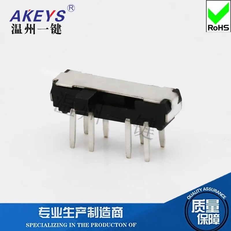 

MSK-23D19 (2P3T) 8-ножной 3-ступенчатый горизонтальный штырьковый маленький переключатель, боковой переключатель, выключатель скольжения, черно-белая ручка