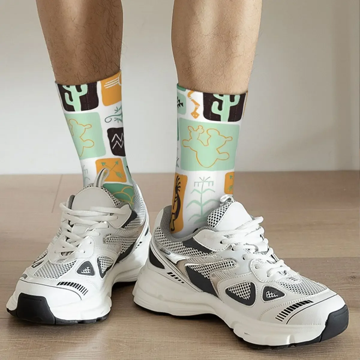 Желтые носки Ocher Kokopelli Hopi походные с 3D принтом для мальчиков и девочек до середины