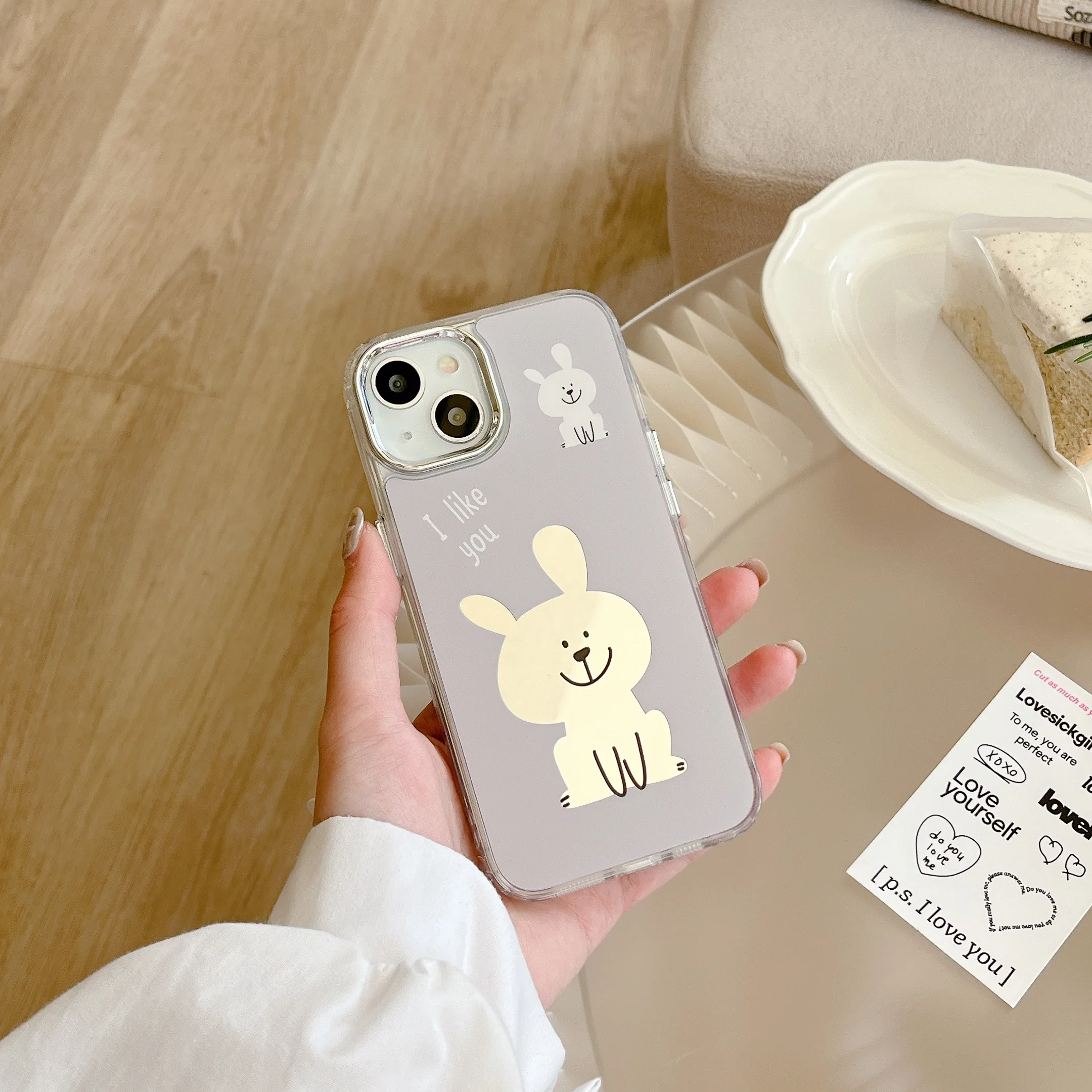 

Японский Корейский зеркальный чехол с гальваническим покрытием и милым кроликом для iPhone 14 13 Pro Max 12 11 Pro Plus, мягкий силиконовый защитный чехол с кроликом