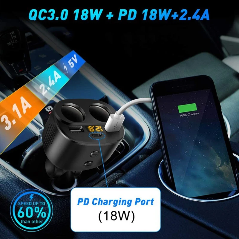 Автомобильное зарядное устройство QC 3 0 2 розетки разветвитель адаптер двойной USB