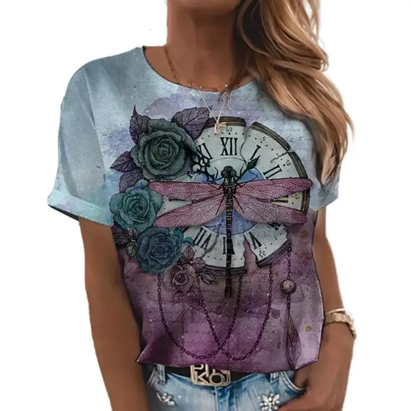 

Women's Summer Sexy Fashion Short Sleeve T-Shirt Shirt Breathable Comfortable Round Neck Top 3D Printing Novel Trend Pattern