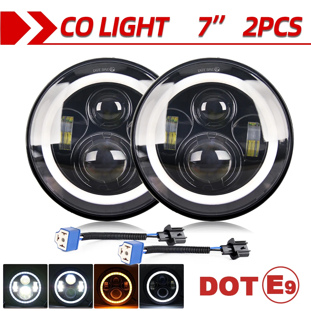 

CO светильник 7-дюймовый светодиодный светильник s DRL Hi/Lo луч 50 Вт 30 Вт Halo Кольцо Янтарный ангельский глаз для Niva мотоцикла Лада внедорожника 4x4 УАЗ 12В 24В