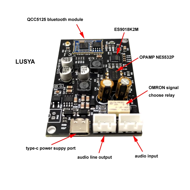Конвертер Kaisaya QCC5125 Bluetooth 5.1 с приемником APTX HD ES9018 DAC 32 бит 384 кГц + антенной для HiFi аудиоусилителя.