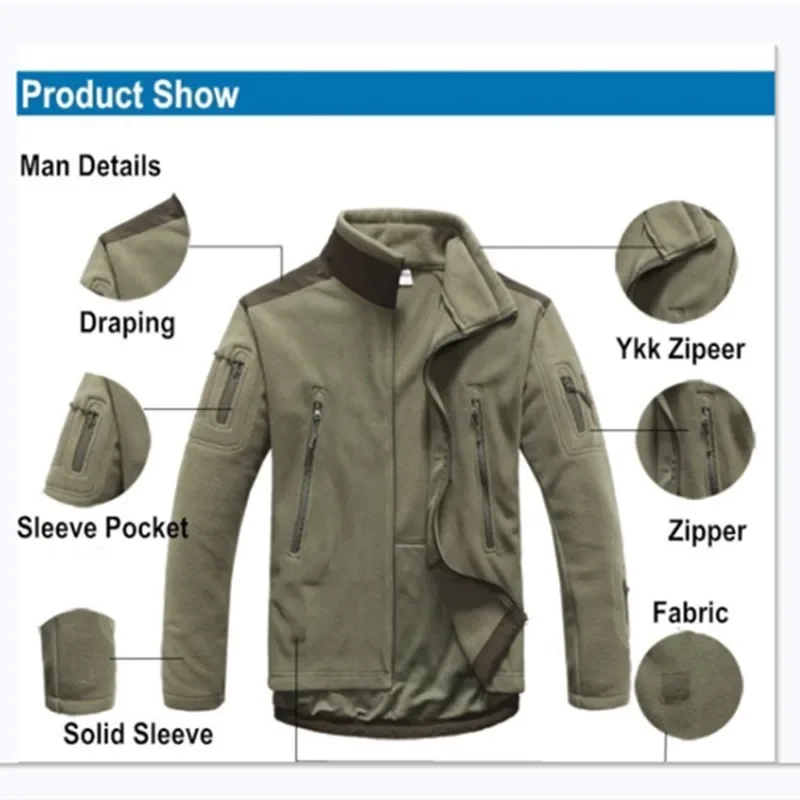 Men's Combat Fleece Softshell Jacket for Climbing Camping Hunting - Military Thermal Tactical Coats
