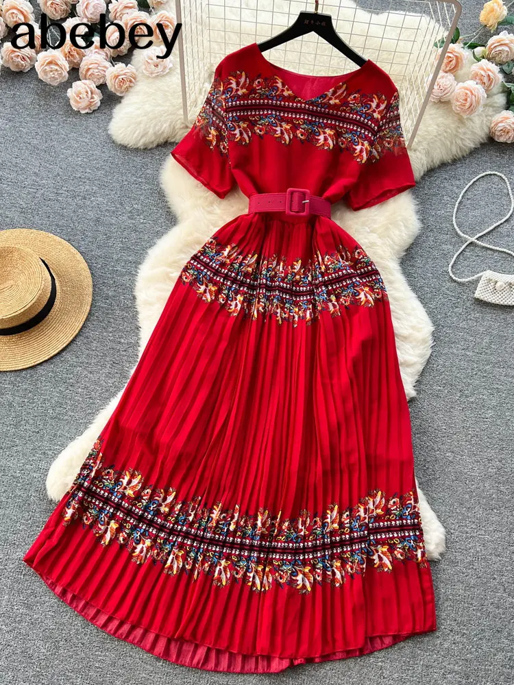 

Женское длинное кружевное платье, винтажное красное/фиолетовое/Белое Платье макси с V-образным вырезом, коротким пышным рукавом и высокой талией, ажурное платье, Новинка лета